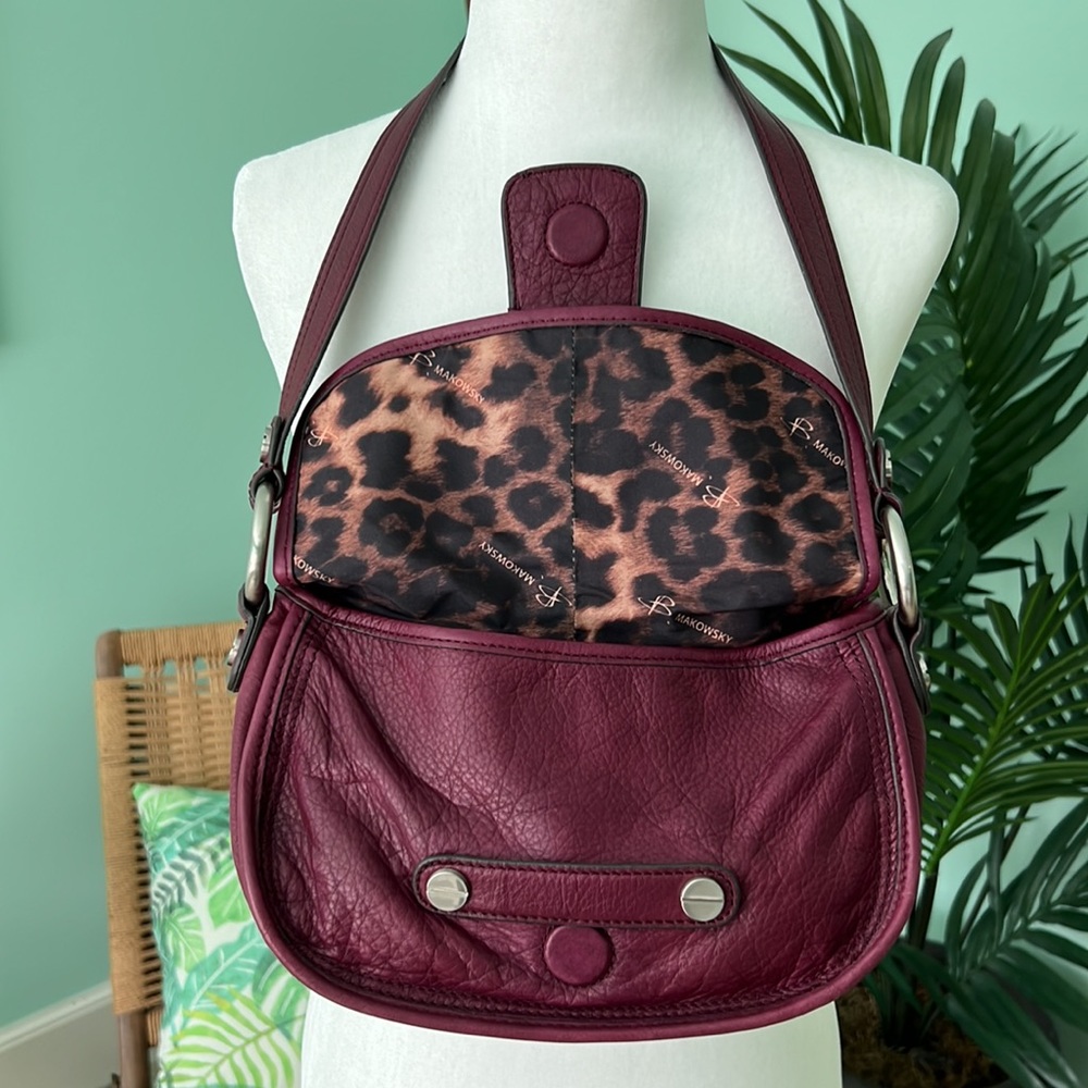 B Makowsky vintage leather shoulder handbag beautiful deep purple color - Picture 3 of 12